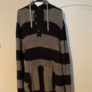 American Eagle Black and Grey Hooded Sweater